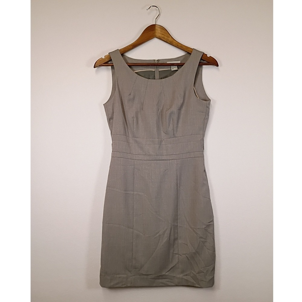 Professional H&M Women 6 Grey Pleated Sheath Sleeveless Workwear Dress